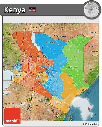 Political 3D Map of Kenya, satellite outside