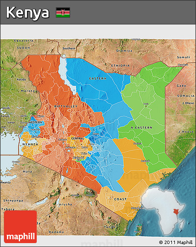 Political 3D Map of Kenya, satellite outside