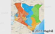 Political 3D Map of Kenya, shaded relief outside