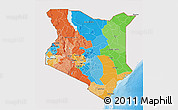 Political 3D Map of Kenya, single color outside, shaded relief sea