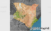 Satellite 3D Map of Kenya, darken, desaturated, land only