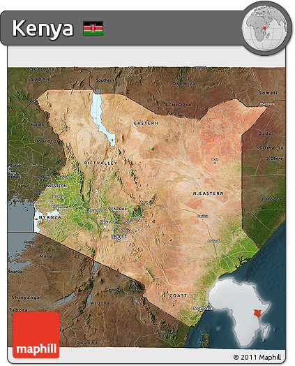 Satellite 3D Map of Kenya, darken