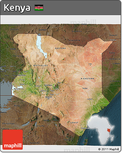 Satellite 3D Map of Kenya, darken