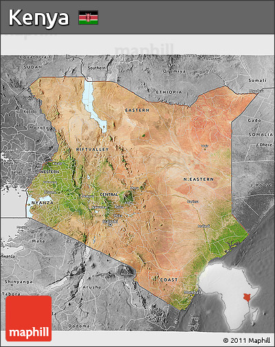 Satellite 3D Map of Kenya, desaturated