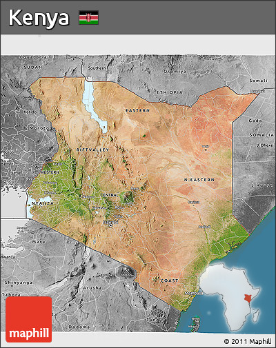 Satellite 3D Map of Kenya, desaturated, land only