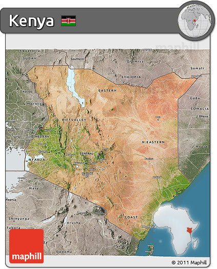 Satellite 3D Map of Kenya, semi-desaturated, land only