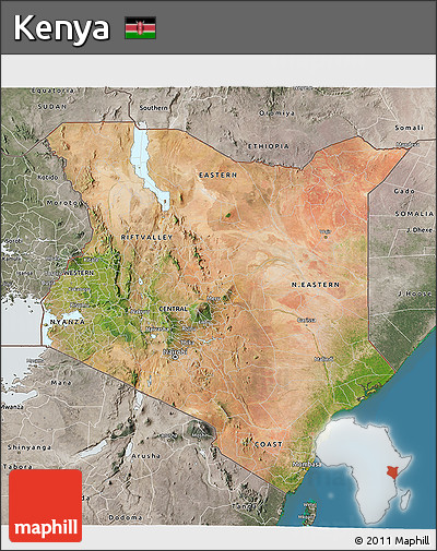 Satellite 3D Map of Kenya, semi-desaturated, land only