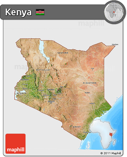 Satellite 3D Map of Kenya, single color outside, bathymetry sea