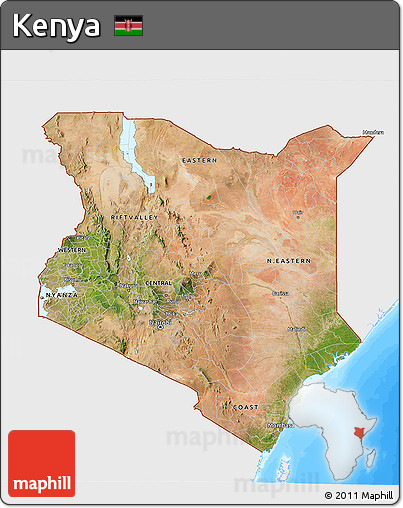Satellite 3D Map of Kenya, single color outside, bathymetry sea