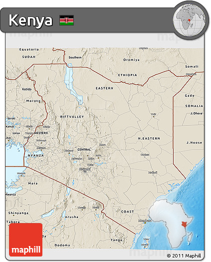 Shaded Relief 3D Map of Kenya