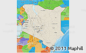 Shaded Relief 3D Map of Kenya, political outside