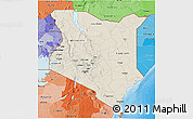 Shaded Relief 3D Map of Kenya, political shades outside