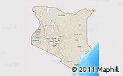 Shaded Relief 3D Map of Kenya, single color outside, bathymetry sea