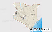 Shaded Relief 3D Map of Kenya, single color outside, bathymetry sea, shaded relief sea