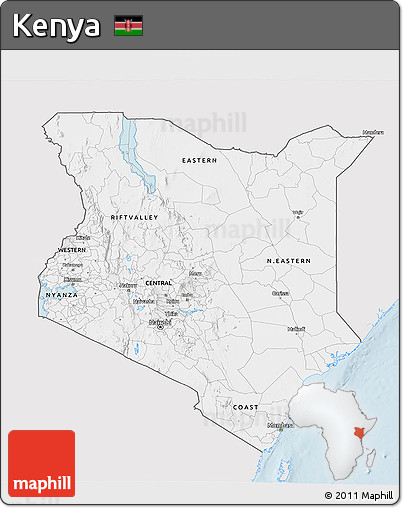 Silver Style 3D Map of Kenya, single color outside