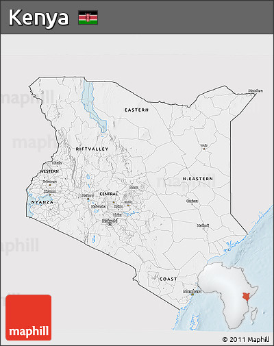 Silver Style 3D Map of Kenya, single color outside