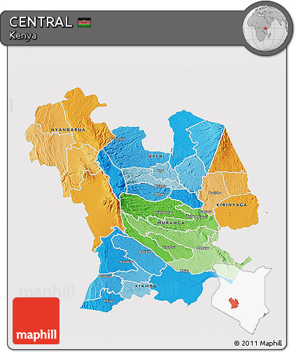 Political 3D Map of CENTRAL, single color outside