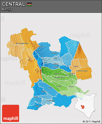 Political 3D Map of CENTRAL, single color outside