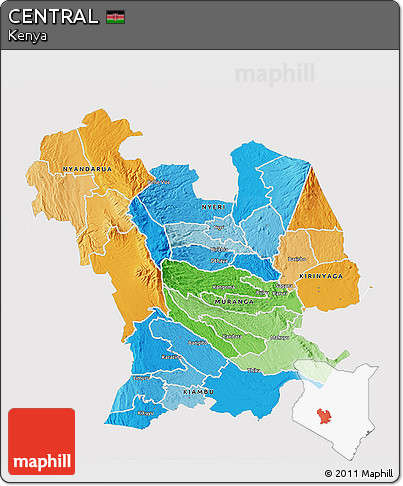 Political 3D Map of CENTRAL, single color outside