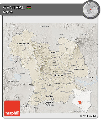 Shaded Relief 3D Map of CENTRAL, semi-desaturated