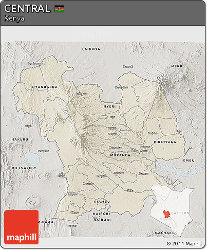 Shaded Relief 3D Map of CENTRAL, semi-desaturated
