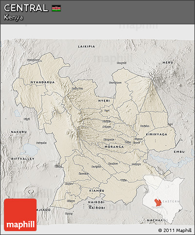 Shaded Relief 3D Map of CENTRAL, semi-desaturated