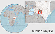 Gray Location Map of KIKUYU, highlighted country, highlighted grandparent region, hill shading