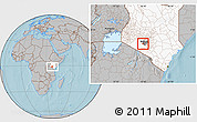Gray Location Map of KIKUYU, highlighted country, highlighted parent region, hill shading