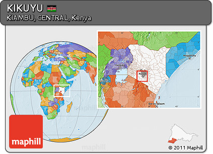 Political Location Map of KIKUYU, highlighted country, highlighted grandparent region, within the entire country