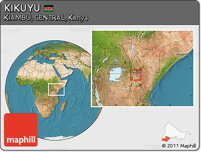 Satellite Location Map of KIKUYU, within the entire country