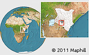 Satellite Location Map of KIKUYU, highlighted country, highlighted grandparent region, within the entire country