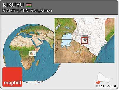 Satellite Location Map of KIKUYU, highlighted country, highlighted grandparent region