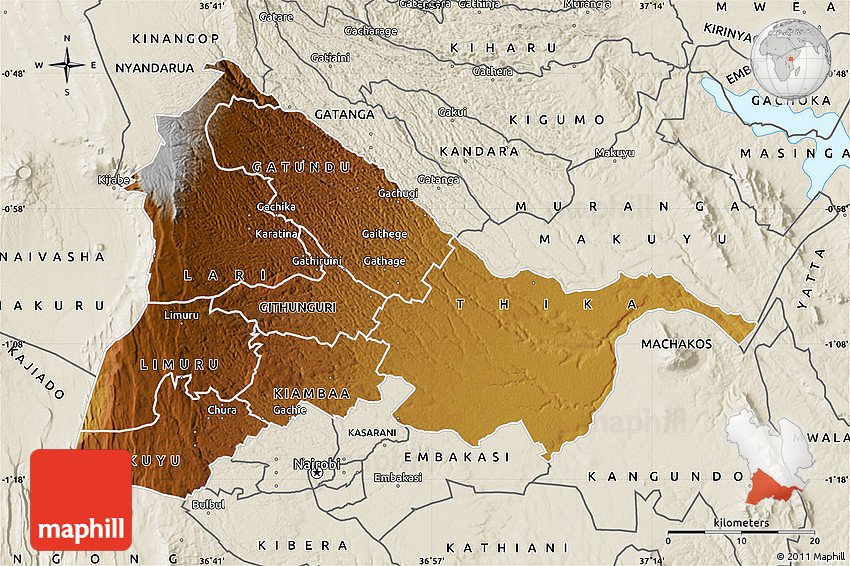 Map Of Kiambu County Physical Map Of Kiambu, Shaded Relief Outside