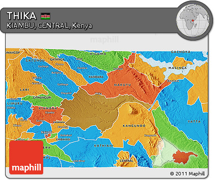 Physical 3D Map of THIKA, political outside