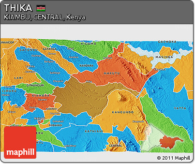 Physical 3D Map of THIKA, political outside