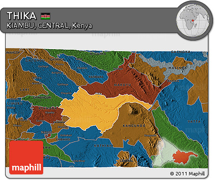 Political 3D Map of THIKA, darken