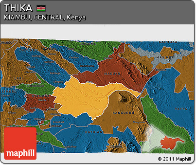 Political 3D Map of THIKA, darken