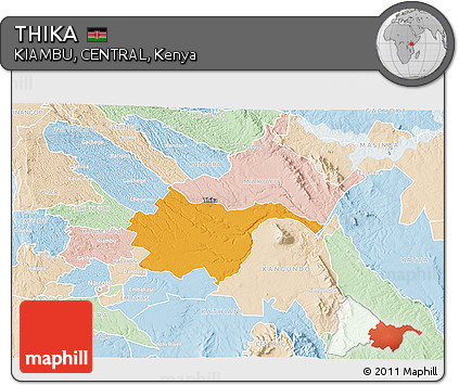 Political 3D Map of THIKA, lighten
