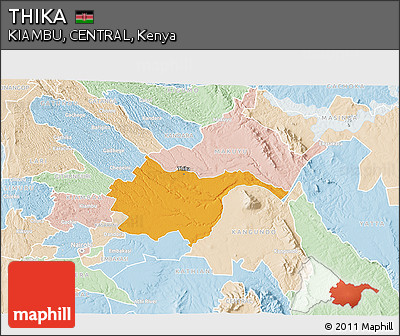 Political 3D Map of THIKA, lighten