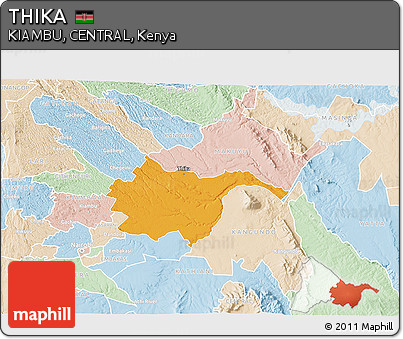 Political 3D Map of THIKA, lighten