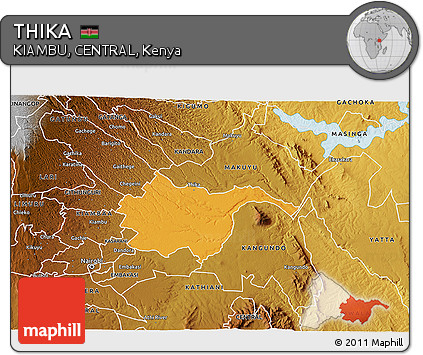Political 3D Map of THIKA, physical outside