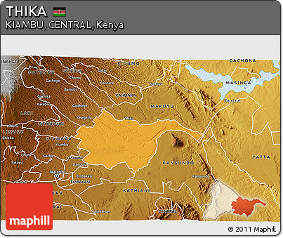 Political 3D Map of THIKA, physical outside