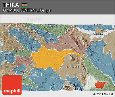 Political 3D Map of THIKA, semi-desaturated