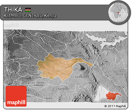 Satellite 3D Map of THIKA, desaturated
