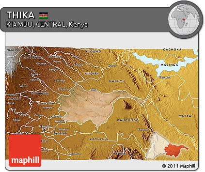 Satellite 3D Map of THIKA, physical outside