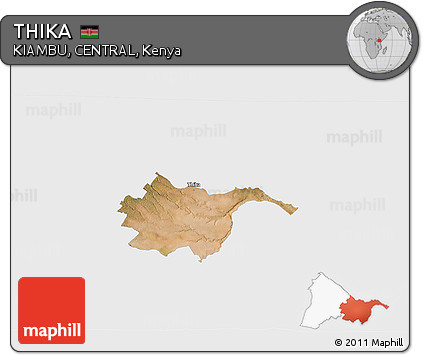 Satellite 3D Map of THIKA, single color outside