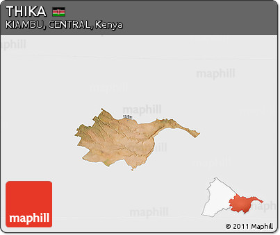 Satellite 3D Map of THIKA, single color outside