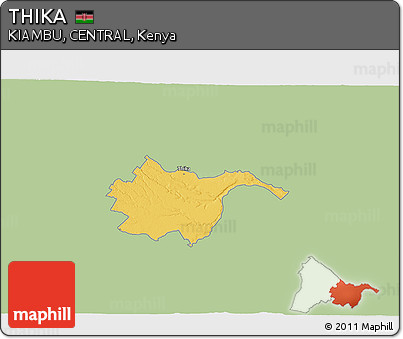 Savanna Style 3D Map of THIKA, single color outside
