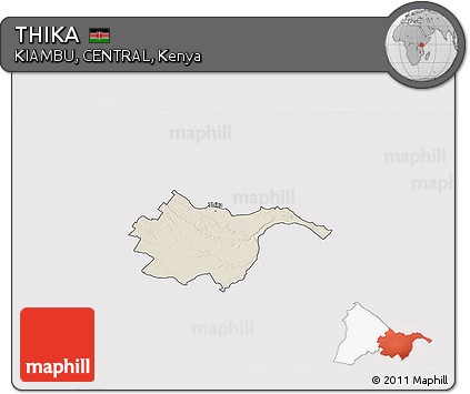 Shaded Relief 3D Map of THIKA, single color outside