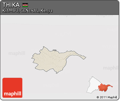 Shaded Relief 3D Map of THIKA, single color outside